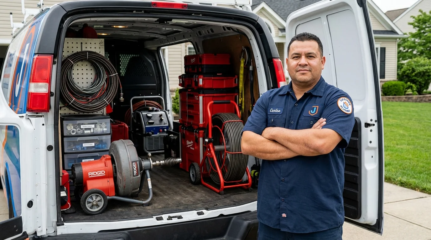 Professional drain cleaning equipment and Johns Plumbing LLC plumber in Westernport