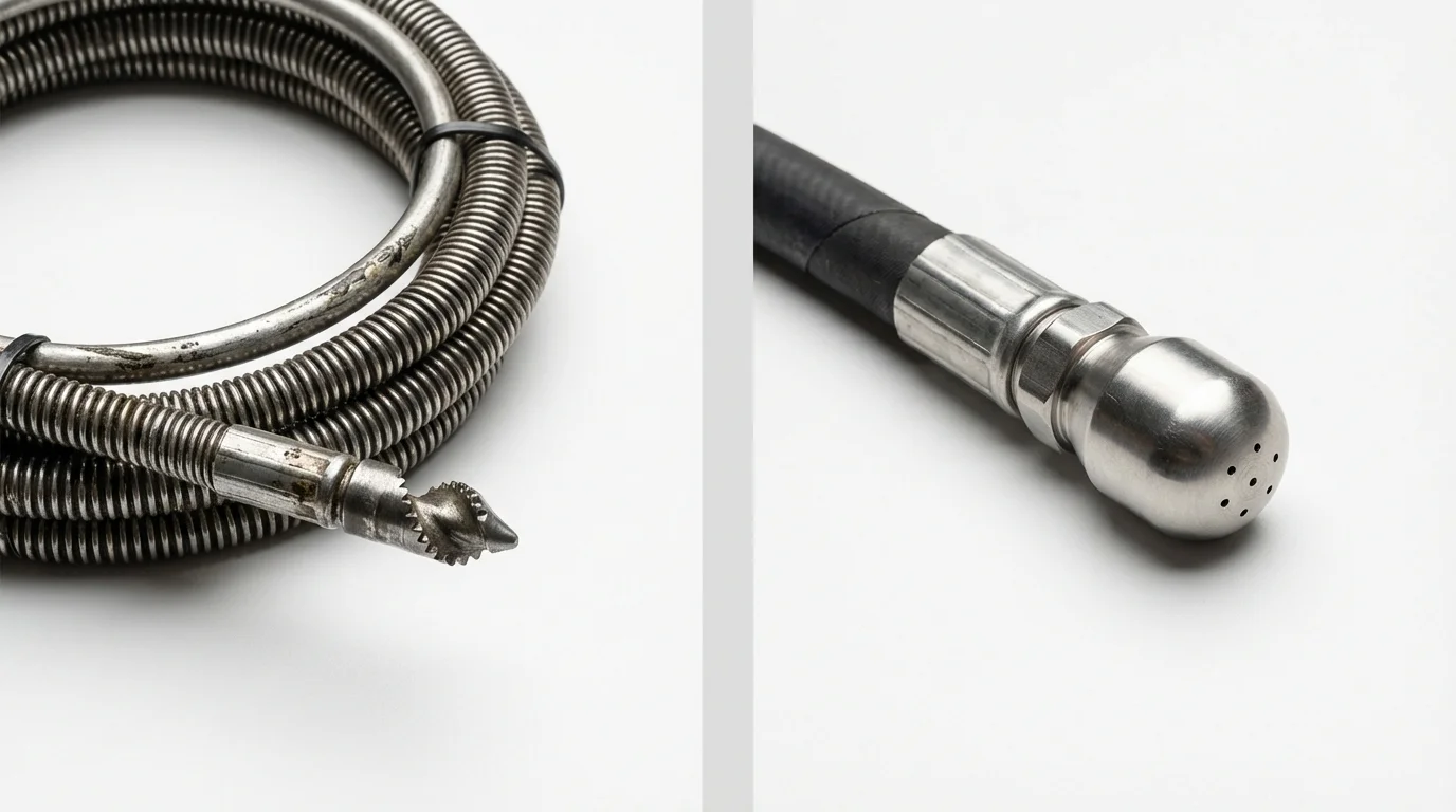 Drain snake cable and hydro jetting nozzle used for drain cleaning in Westernport, MD
