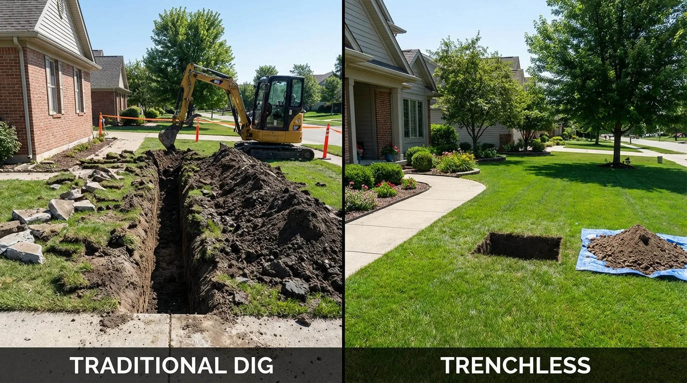 Trenchless sewer repair with minimal yard damage versus traditional excavation in Westernport, MD